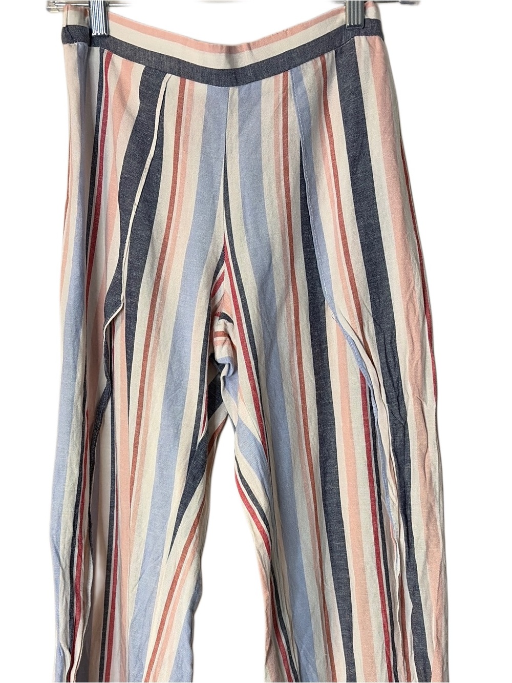 DREW Striped Cropped Pants in Navy, Light Blue & Pink , Small